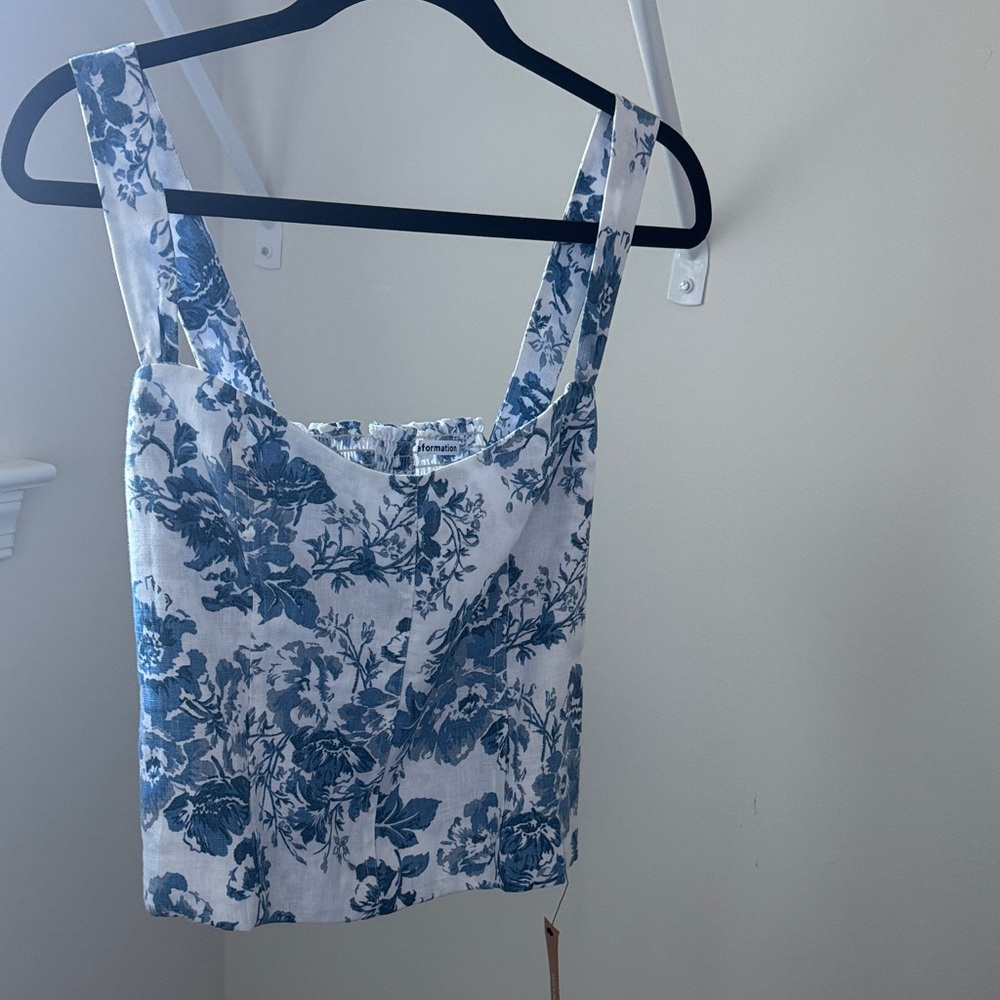 Reformation Blue and White Floral Crop Top